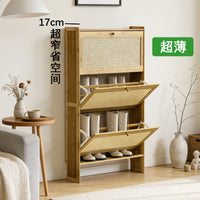 Bamboo Rotating Shoe Rack with 3 Doors, Space-Saving Entryway Cabinet