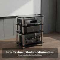 High-Fidelity Amplifier Stand Stainless Steel Columns Annealed Glass Stereo Cabinet High Load Capacity Shock-Absorbing Component Rack for Audiophiles