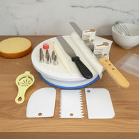 Rotating Design Cake Turntable and Decorating Set All-in-All-Inclusive Cake Turntable Stainless Steel Spatulas Baking Supplies Set Food Grade Material for Home Bakers, Beginners