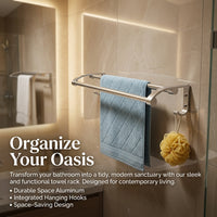 Wall Mounted Towel Rack with Double Bar for Washroom and Shower Room, Aluminium Alloy Bath Holder for Families