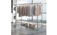Freestanding Double-Rod Drying Rack Industrial Double Rod Drying Rack Heavy-Duty Metal for Laundry Room, Balcony