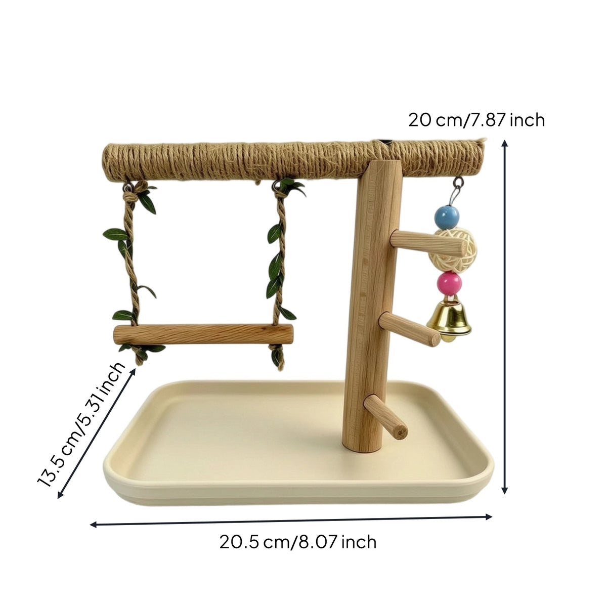 Natural Wood Reptile Perch with Tray Easy to Clean Climbing Stand with Swing Sturdy Wooden Reptile Playground Safe for Terrarium