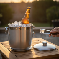 European Style 304 Stainless Steel Double-Layer Ice Bucket for Wine, Beer, and Spirits