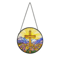 Stained Glass Window Hanging Decorative Window Hanging with Chain Countryside Aesthetic Decor for Wall, Patio
