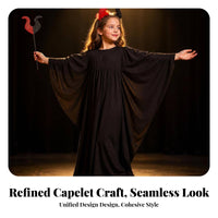 Maxi Performance Dress Halloween Cape Sleeve Dress Cosplay Gown Machine Washable for Girls, Kids
