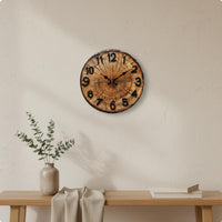 12 Inch Round Wall Clock Retro Design Wood Grain Clock Non-Ticking for Kitchen