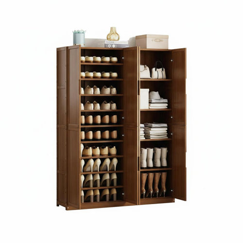 Multi-layer Shoe Rack Large Capacity Shoe Storage Cabinet Dust-resistant Organizer with Enclosed Doors and Sturdy Bamboo Construction Suitable for Homeowners Adults Hallway Bedroom