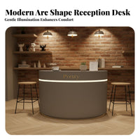 Curved Reception Desk Light Luxury Design Modern Cashier Station Compact Size Semi-Circle Welcome Desk for Retailers, Beauty Salon, Retail Store