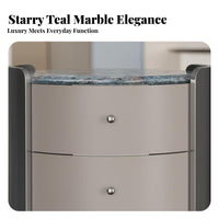 Rounded Two-Drawer End Table Space-Saving Nightstand Modern Design for Dorm Room