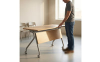 Swivel Casters Mobile Meeting Table Wood-Grain Folding Conference Table Front Panel Office Furniture Rectangular for Offices