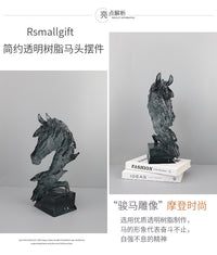现代简约透明树脂马头雕塑工艺品摆件客厅书房玄关样板房家居饰品