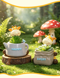 Cartoon Cute Deer Resin Succulent Flower Pot for Balcony Garden Office Desk