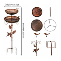 Double Tier Bird Bath Weatherproof Metal Garden Bird Bath Stake Detachable Bowls for Gardeners
