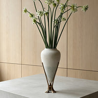 French Vintage Metal Stand Translucent Fiberglass Vase for Living Room Hallway Flower Arrangement Artistic Decoration