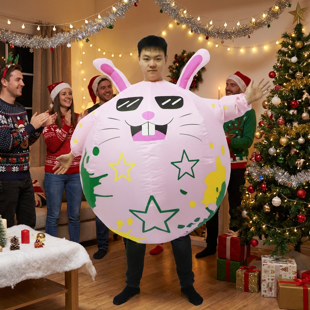 Easter Bunny Inflatable Costume Fan-Powered Inflation Easter Bunny Inflatable Outfit Powered Operated Inflatable Bunny Costume for Men, Women, Festivals