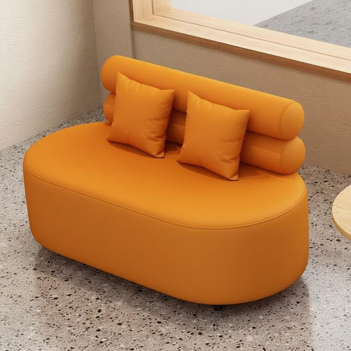 Upholstered Loveseat with Rear Rest Pillow Rear Comfortable Upholstery Cafe Booth Modern Aesthetic Rounded Edges