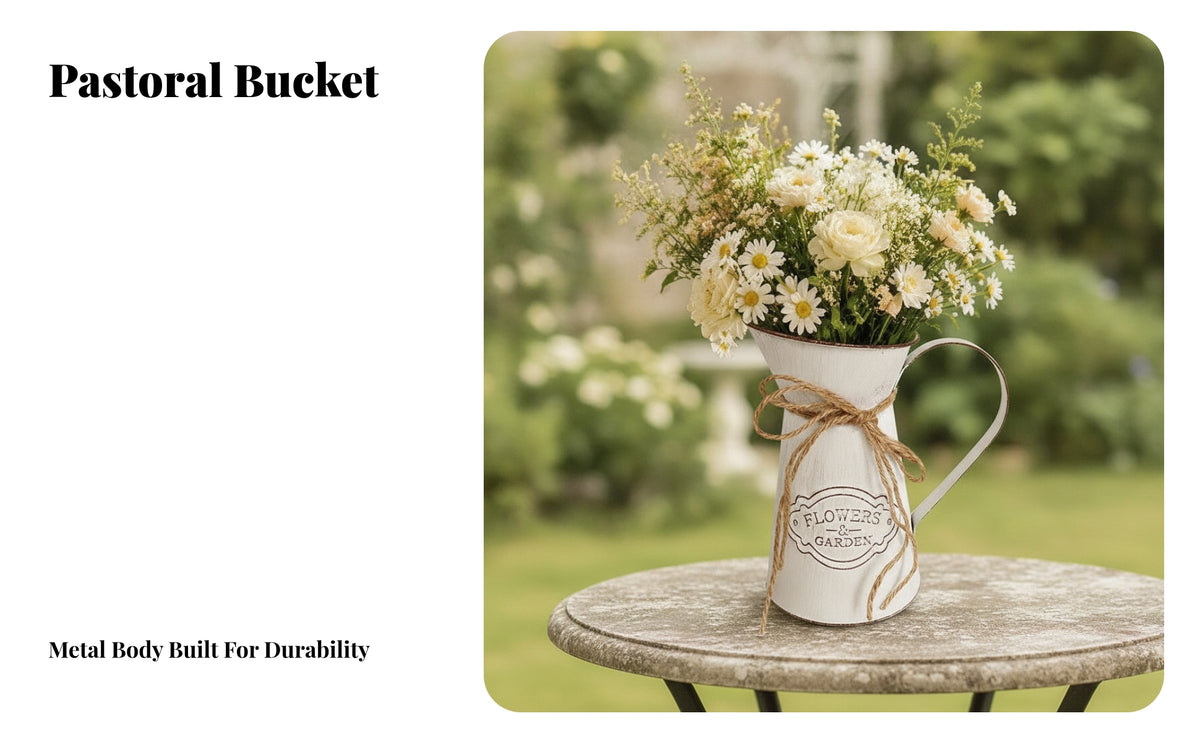 Shabby Chic Pitcher Vase with Rope Bow | Distressed Vintage Finish, Farmhouse themed decoration, Flower Pitcher Vase
