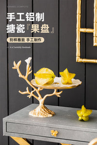 杰迪家居北欧轻奢创意多层分格零食盘家用茶几客厅搪瓷水果盘摆件
