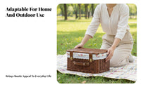2 Pieces Lidded Wicker Basket Rustic Design Picnic Hamper Multi-Purpose for Home