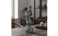 Daruma Statue Sandstone Meditative Ornament with Stone Texture Carved Stone Statue for Tea Room, Study