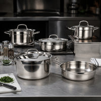 9 Pieces Stainless Steel Cookware Set Composite Bottom Cookware Set with Glass Lids Pots and Pans Polished Frying Pan