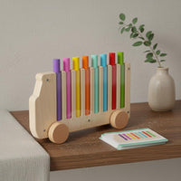 Early Learning Color Stick Matching Toy Hand-Eye Coordination Wooden Color Sorting Bus Natural Wood Fine Movement Skills Bus Toy Screen-Unrestricted Play for Toddlers, Preschoolers, Kids, Preschool, Daycare, Classroom