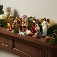 9 Pieces Festive Atmosphere Nativity Set Meaningful Gift Christmas Manger Scene Set Intricate Details Christmas Manger Scene Handmade for Christians, Collectors, Tabletop, Mantel, Church