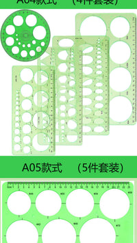 Circle Template Set Multi-Piece Green Plastic Drawing Stencil Ruler