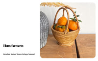 Woven Fruit Bowl Chinese Design Hand Woven Rattan Basket Multifunctional Rattan Snack Platter for Hosts, Gift Donors, Tea Room, Tabletop
