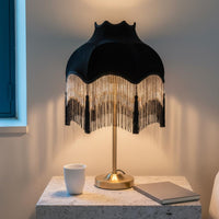 Black Velvet Lampshade Classic Design Tassel Fringe Shade Handmade Look