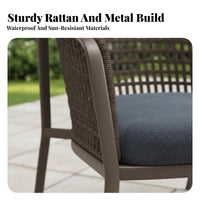 Woven Rope Armchair Waterresistant Seat Paded Rope Weave Armchair Weather-Resistant Modern Design for Balcony, Pool Deck Area