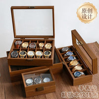 Premium Watch Storage Box with Walnut Wood Grain and Glass Lid