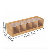 Compartmentalized Design Divided Tea Storage Box Bamboo Tea Bag Organizer for Office, Kitchen, Pantry, Countertop