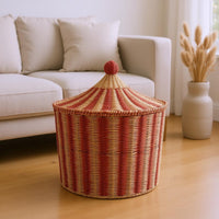 Lidded Storage Basket Decorative Paper Rope Basket Renewable Material