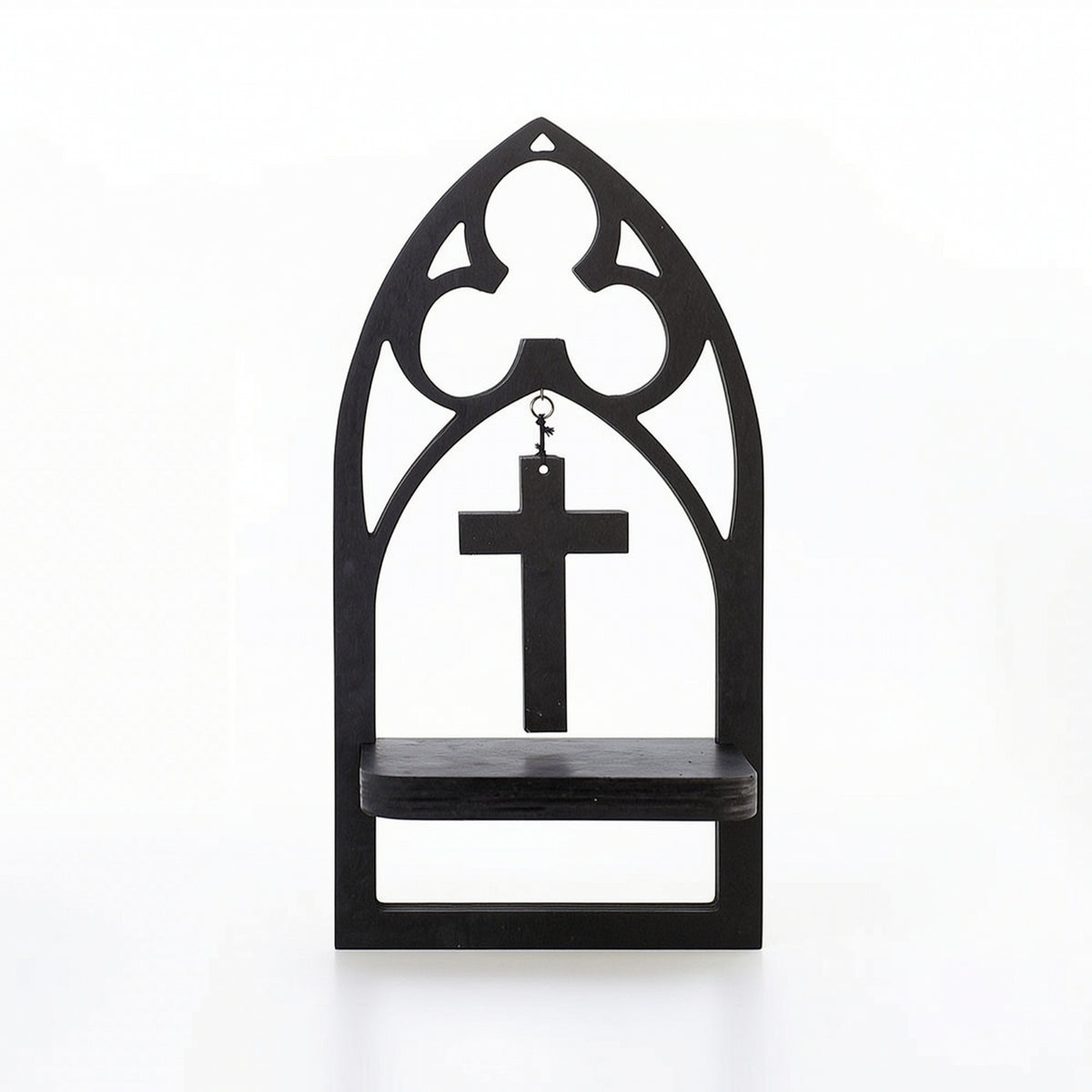 Arched Wall Shelf Versatile Shelf with Cross Ornament Compact for Prayer Corner