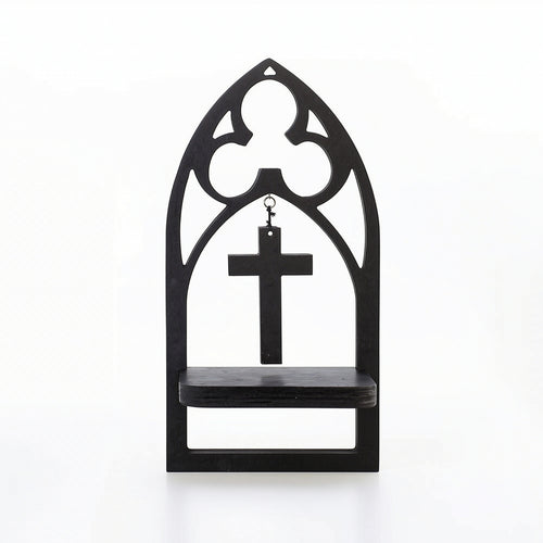 Arched Wall Shelf Versatile Shelf with Cross Ornament Compact for Prayer Corner
