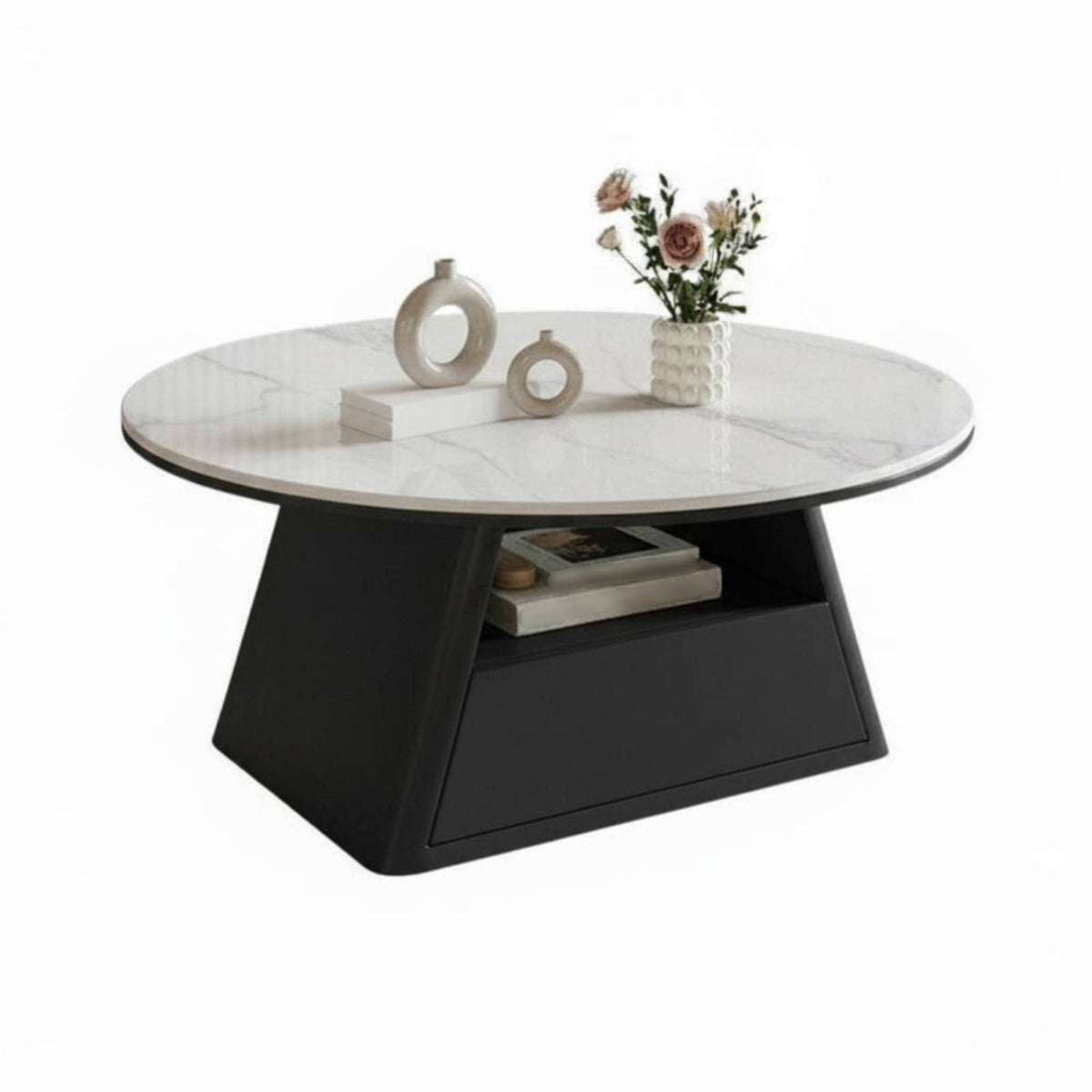 2 Pieces Round Coffee and End Table Set Space-Saving Pair of Round Occasional Tables Rounded Edges Versatile Use for Living Room