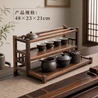 Walnut Wood Three-Tier Tea Set Shelf with Chinese Style