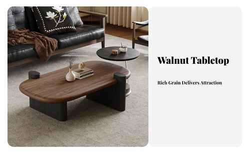 2 Pieces Space Saving Modern Wood Coffee Table Rounded Edges Nesting Coffee Table Set Versatile Application Easy Assembly for Design Enthusiasts, Apartment Dwellers, Office Managers, Home, Lounge, Reception Area