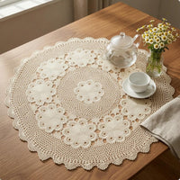 Round Lace Tablecloth Bohemian Style Crochet Tablecloth Washable