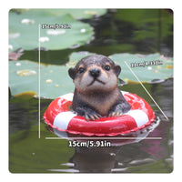 Otter Figurine Painted Finish Otter Ornament Buoy Hoop for Aquarium, Garden