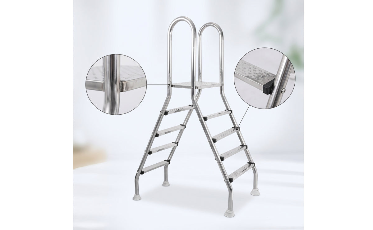 Stainless Steel Double-Sided Pool Ladder Long-Lasting Pool Ladder with Handrails Sturdy Outdoor for Backyard