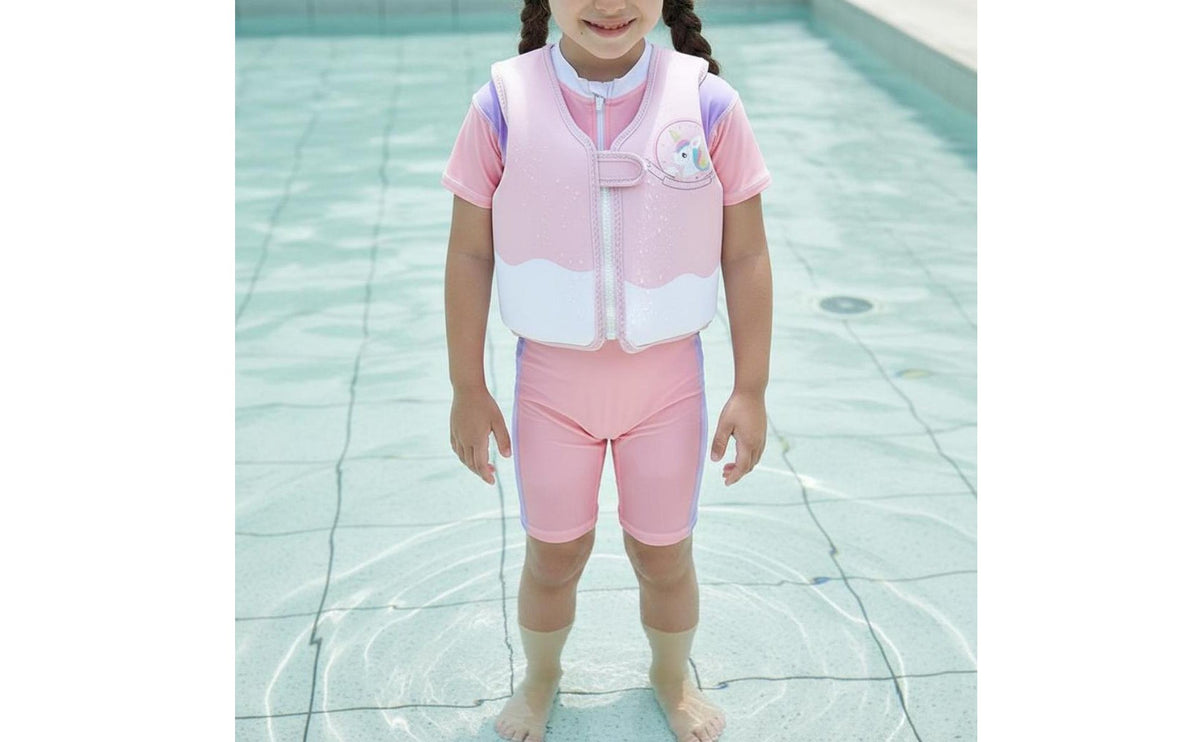 No Inflation Needed Kids Foam Swim Vest Cute Ruffle Design Kids Swim Vest Soft Comfort Material Life Jacket Adjustable Crotch Strap for Toddlers, Beach