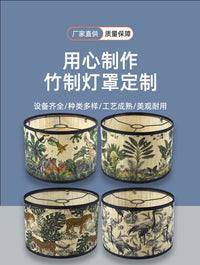 热带雨林彩印图案竹制灯罩可拆卸灯配竹制品吊灯民宿装饰竹艺灯罩