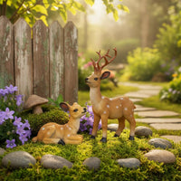 2 Pieces Resin Deer Figurine Lifelike Details Fawn Ornament Set Realistic Design