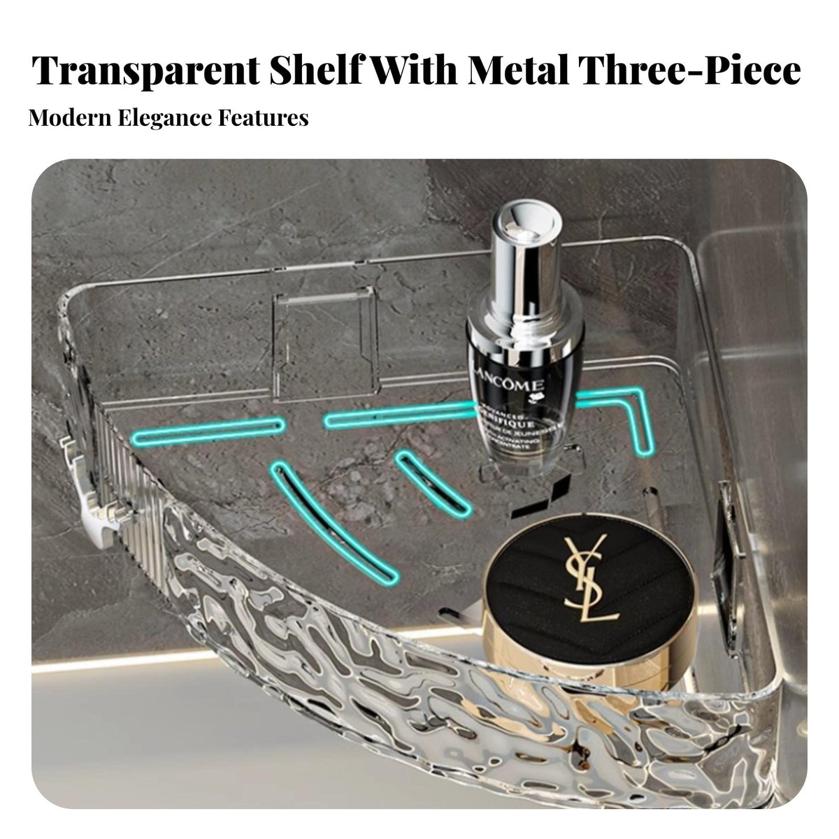 No-Drill Installation Adhesive Shower Basket Strong Load-Bearing Waterwave Shower Basket Quick Draining Bathroom Shelf Large Capacity for Renters, Homeowners, Families, Washroom, Kitchen