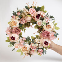 Artificial Flower Wreath with Violet, Morning Glory, and Eucalyptus, 40cm, for Home Door Decoration