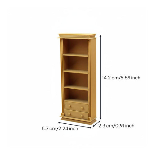 Mini Narrow Bookshelf Realistic Details 1:12 Miniature Bookcase Polished Finish