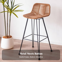 Woven High Stool Weather Resistant Woven Highrear Support Stool Breathable Weave Built-in Footrest for Bar Owners, Cafe, Deck