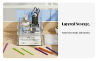 Multi-Tiered Transparent Rack Sturdy Construction Desktop Organizer Stable Base
